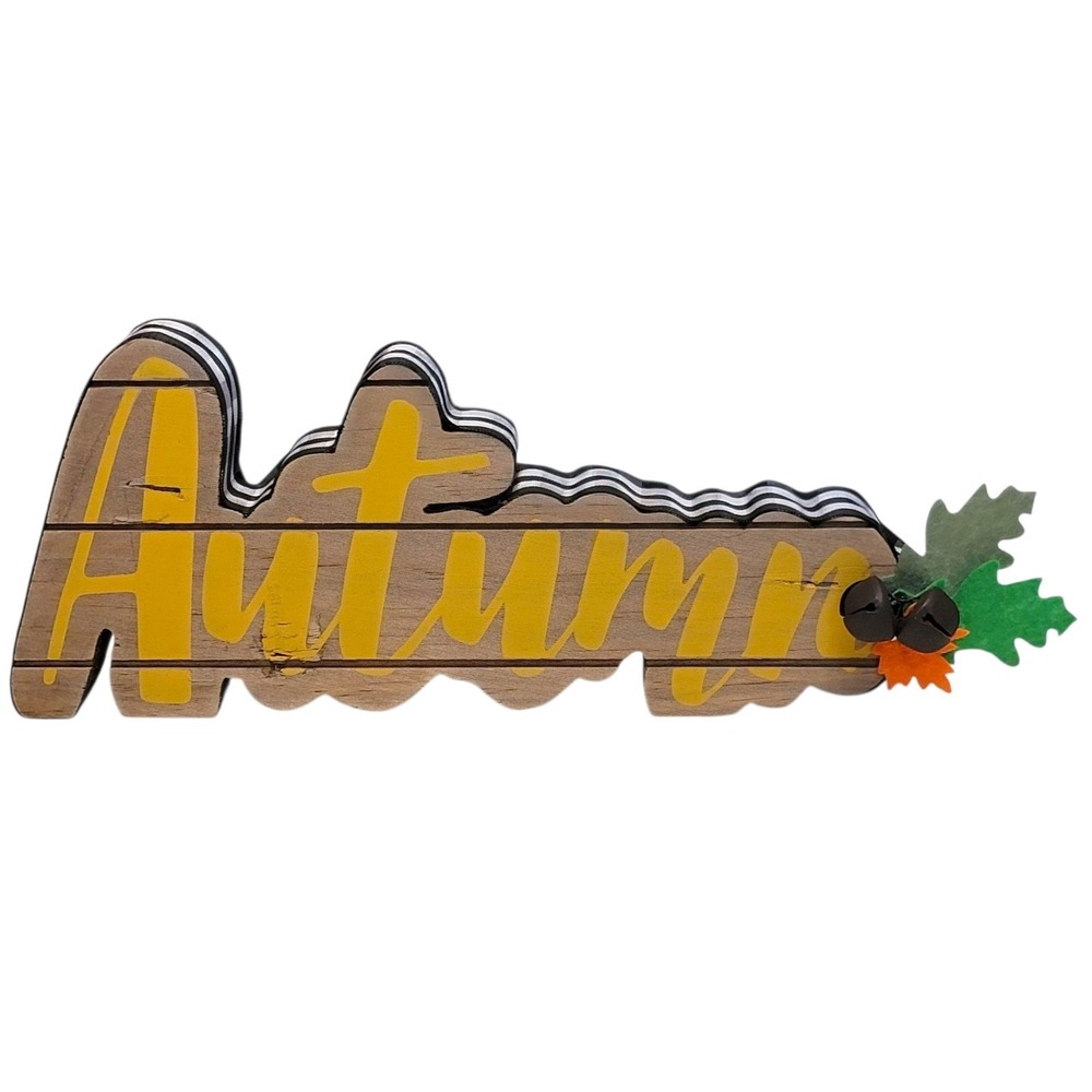 Autumn Wood Sign Home Decor Yellow Black Gingham Farmhouse Fall Shelf Tabletop
